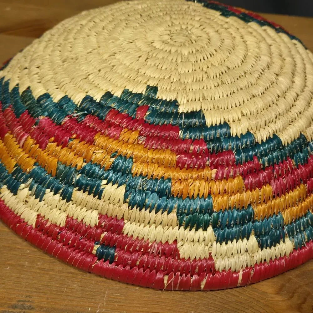 Colorful Swirl Natural Fiber Woven Straw Basket, Uganda 11.5